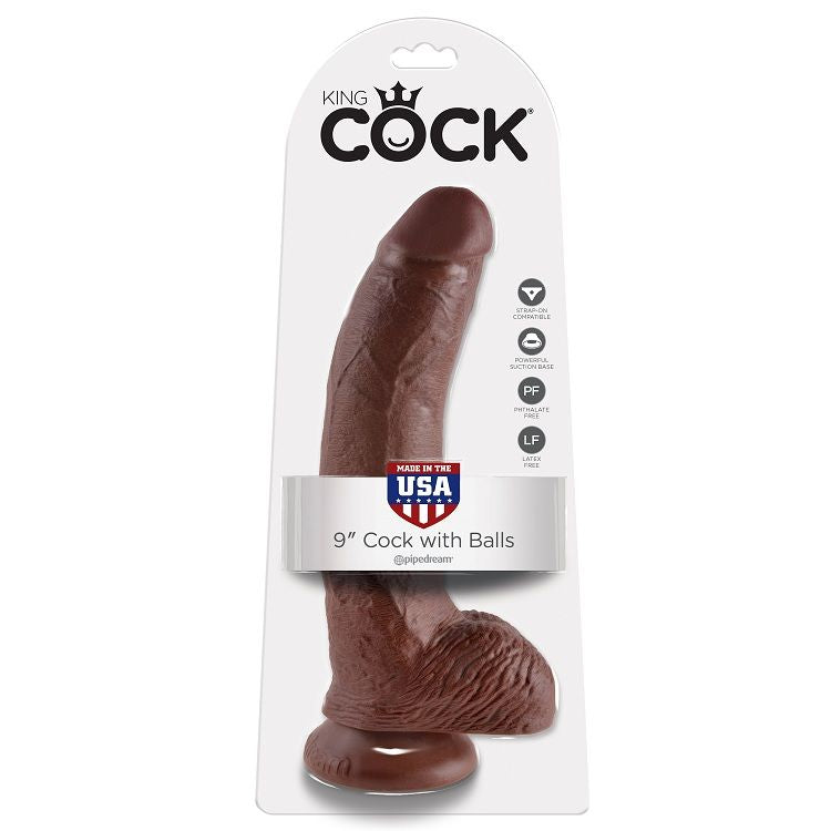 KING COCK - 9 BRAUNER DILDO MIT HODEN 22,9 CM