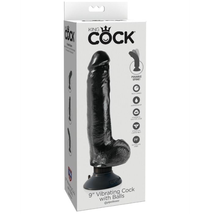 Vibrierender Dildo mit Hoden 23 cm schwarz