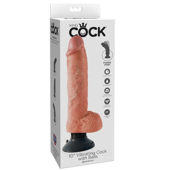 KING COCK - VIBRIERENDER DILDO MIT HODEN 25,5 CM NATÜRLICHE FARBE