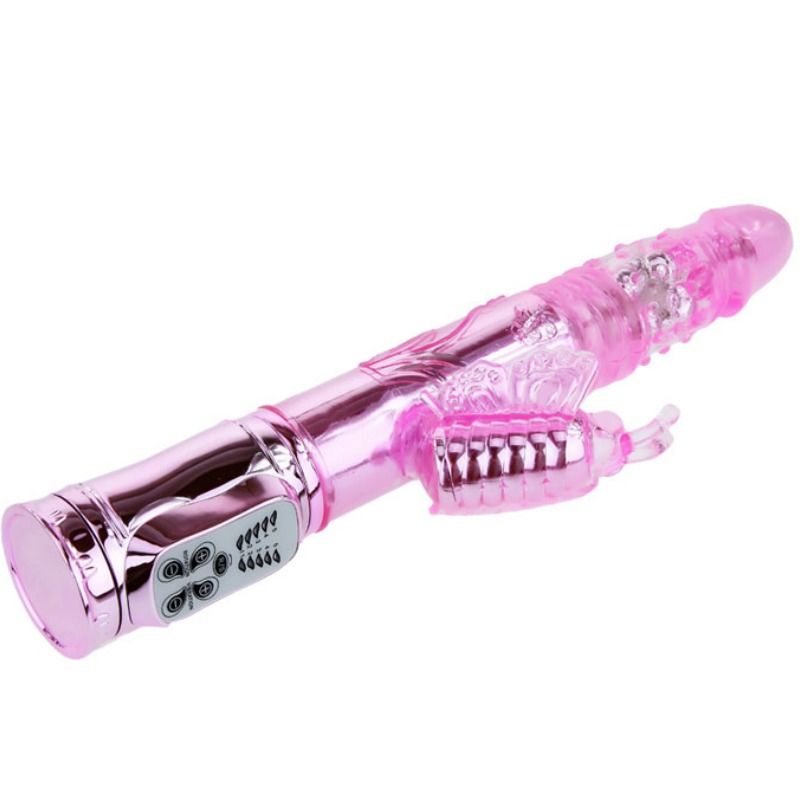Wiederaufladbarer Vibrator mit rotierendem und pochendem Schmetterlingsstimulator