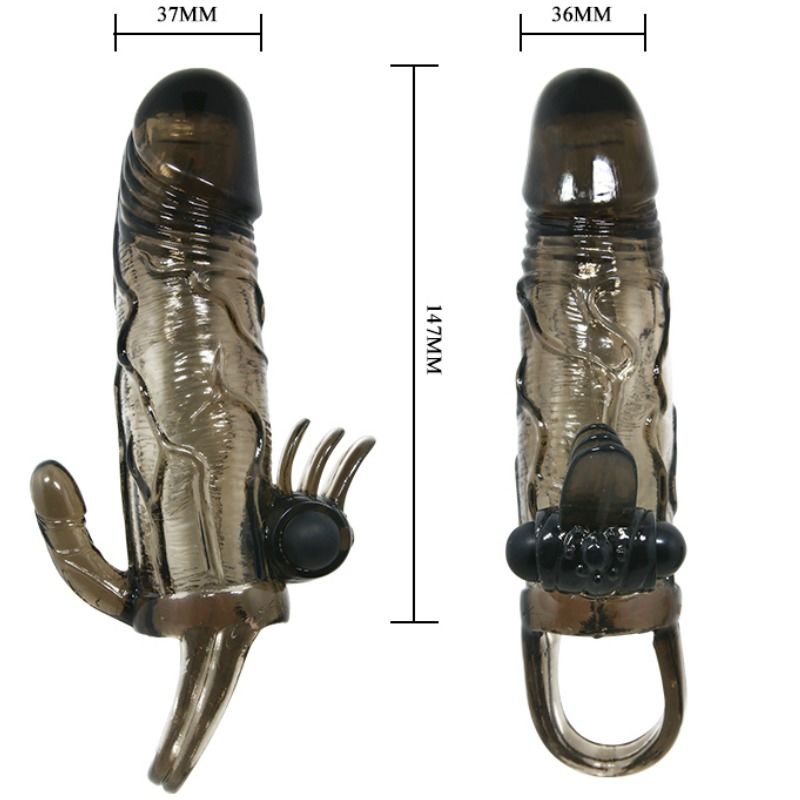 Brave Man Penishülle mit Klitoris- und Analstimulation Double Bullet Schwarz 16,5 cm