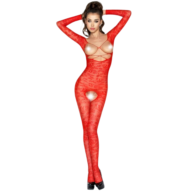 Damen bs031 roter Bodystocking Einheitsgröße