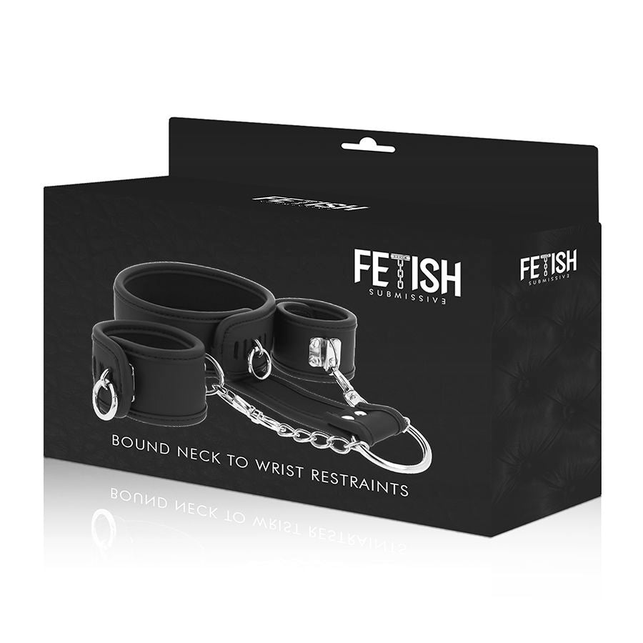 Fetisch-Submissive – Halsband und Handschellen aus veganem Leder mit Nopren-Futter