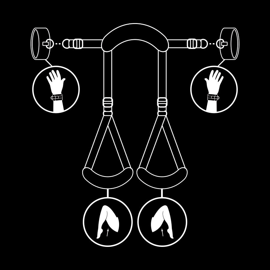 Fetisch-Submissive - Position mit gespreizten Beinen und gefütterten Nopren-Handschellen