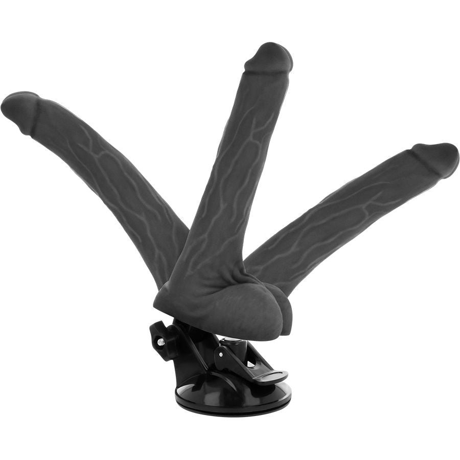 Les trois positions de la tige articulée du gode vibrant Basecock de 18,5 cm