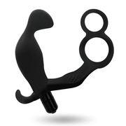 Analplug mit Doppelpenis und Hodenring schwarz