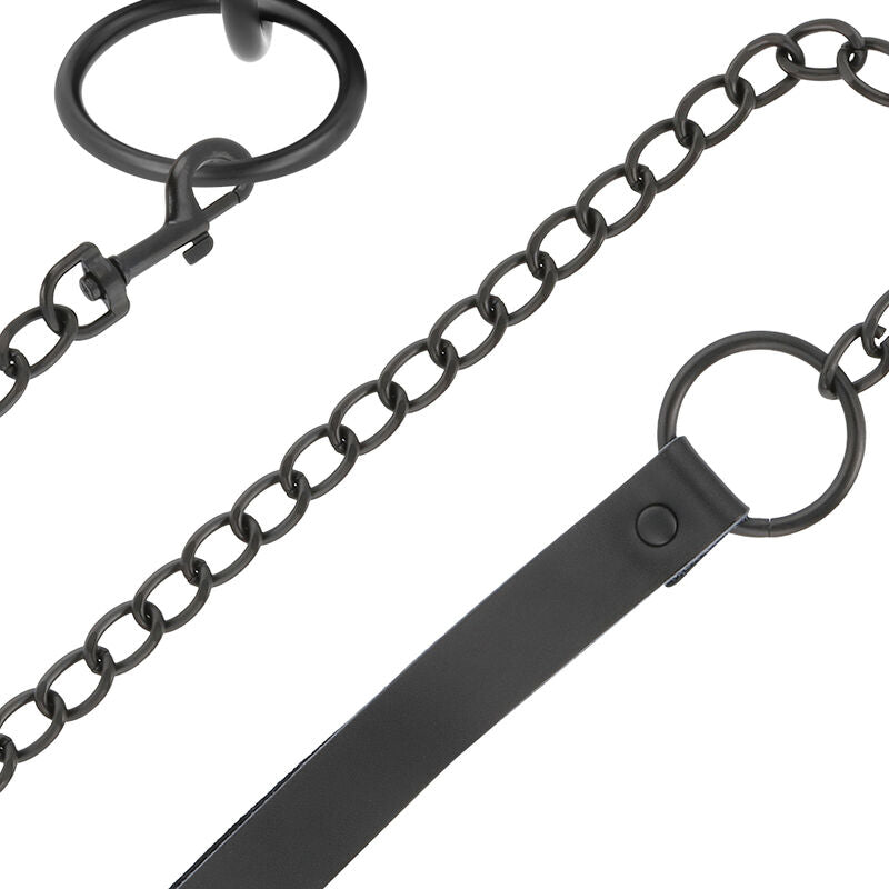 Collier BDSM Néoprène et Cuir PU avec Chaîne et Laisse - Darkness