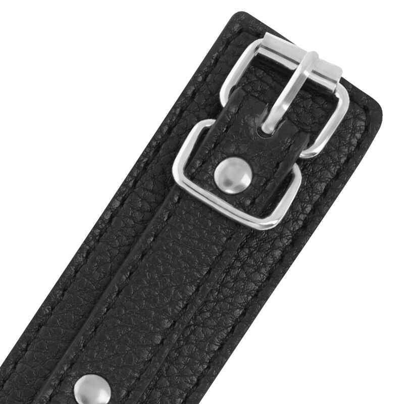 Menottes BDSM Cuir Texturé Réglables Métal Sans Nickel - Darkness