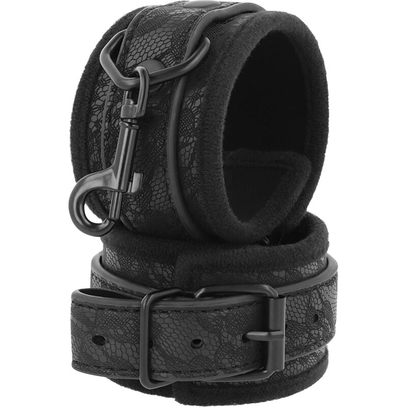 Menottes BDSM Brocart Cuir Végan Poignets Réglables - Darkness