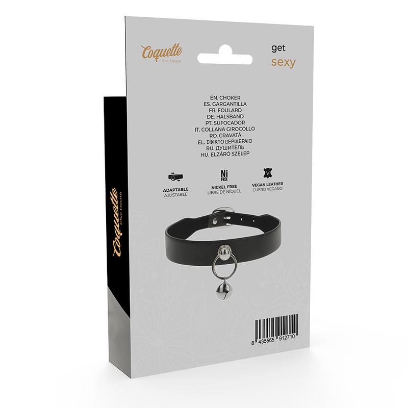 Collier BDSM Cuir Vegan Anneau Réglable Sans Nickel - Coquette