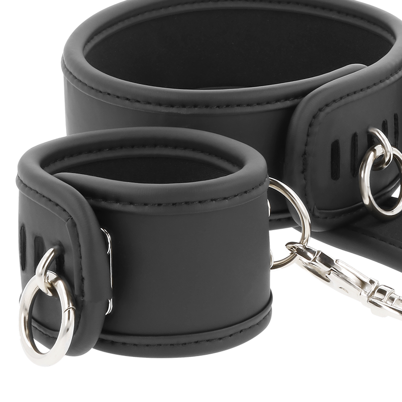 Fetisch-Submissive – Halsband und Handschellen aus veganem Leder mit Nopren-Futter