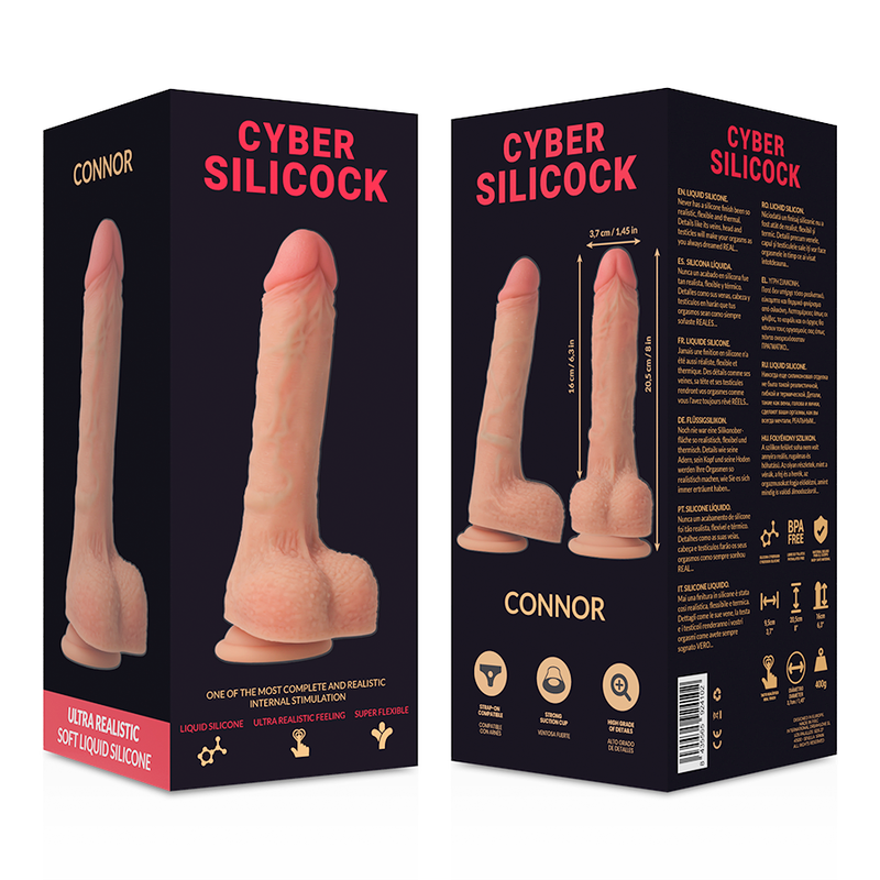 CYBER SILICOCK – CONNOR Flüssigsilikon-Strapp-On mit 3 Gratis-Ringen, 20,5 cm Durchmesser, 3,7 cm Höhe