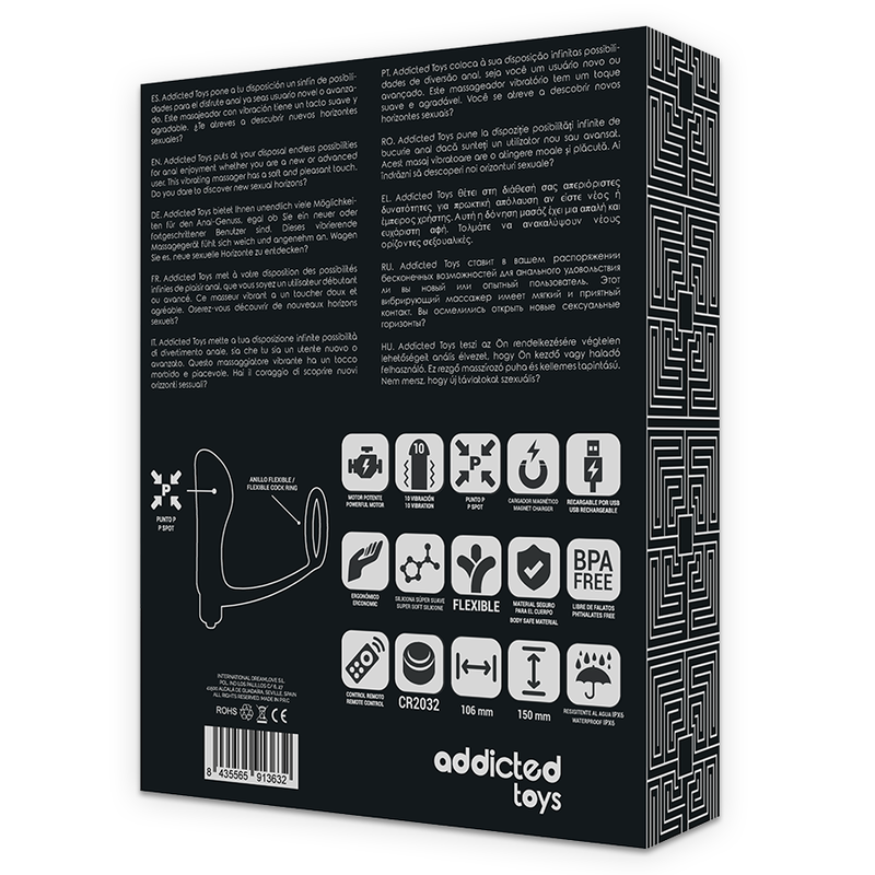 Penisring mit ferngesteuertem, wiederaufladbarem schwarzem Analplug