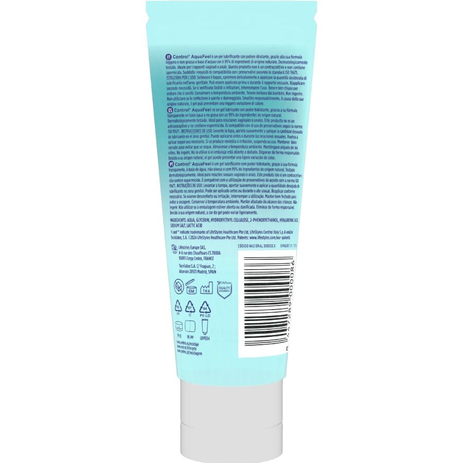 Lubrifiant Eau AquaFeel Acide Hyaluronique Hydratant 80 ml - Control
