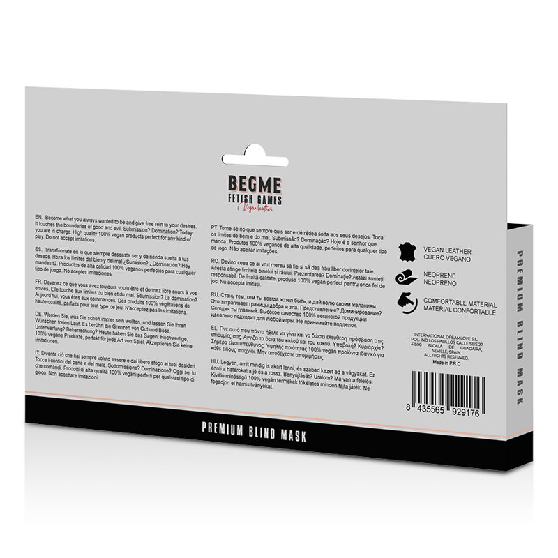 Masque Bandeau Yeux BDSM Black Edition Néoprène Réglable - Begme