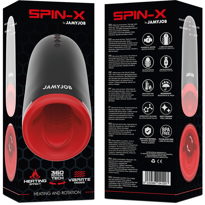 Masturbateur Chauffant Rotatif Spin-X 3 Modes Vibration Rechargeable - Jamyjob