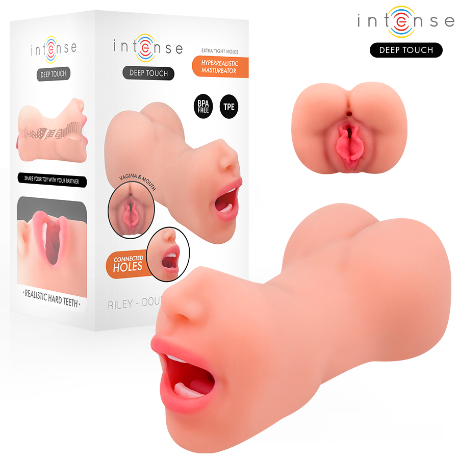 Masturbateur Double Bouche et Vagin Riley Texturé Étanche - Intense