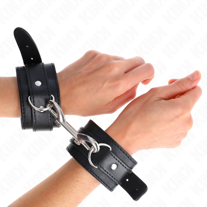 Menottes Poignets BDSM Cuir Rivets Réglables 17-28 cm Noir - Kink