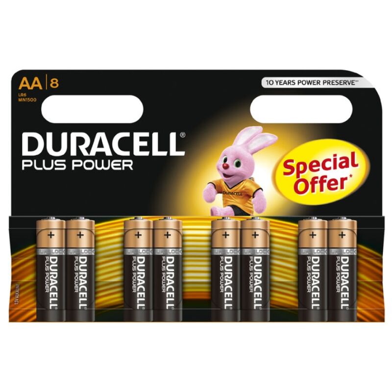 Piles Alcalines AA LR6 Plus Power Lot de 8 Longue Durée - Duracell