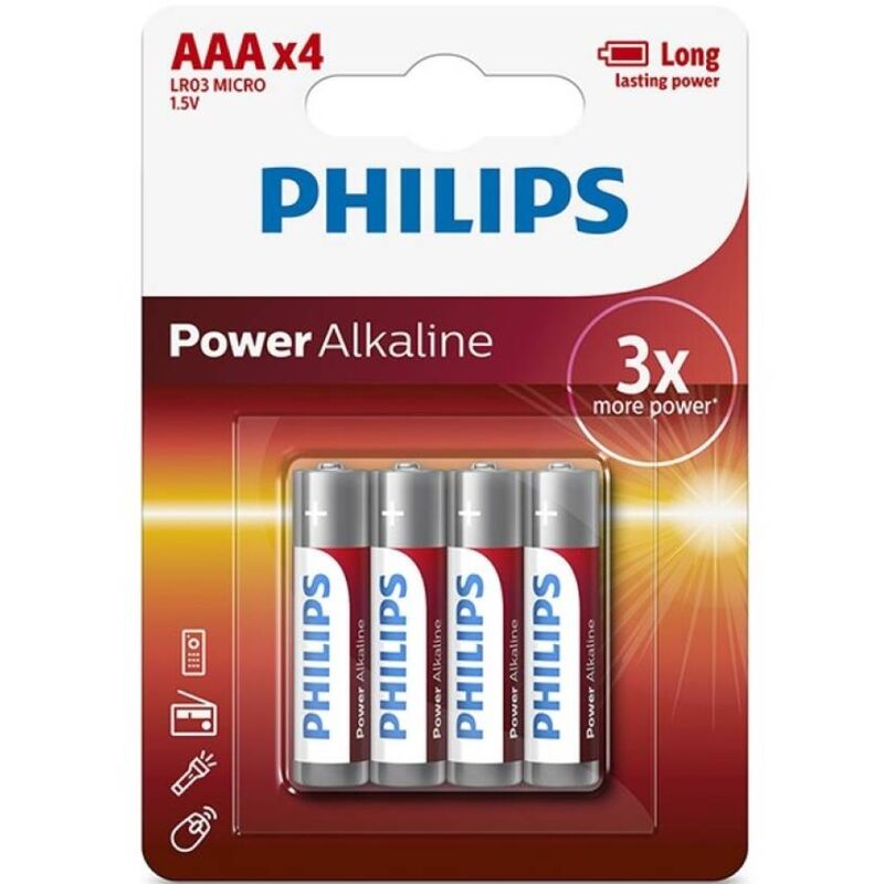 Piles Alcalines AAA LR03 1,5V Blister de 4 - Philips