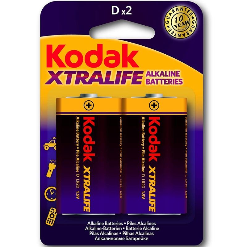 Piles Alcalines Xtralife LR20 D 1.5V Longue Durée Lot de 2 - Kodak