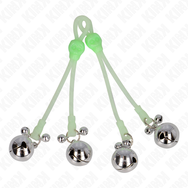 Pinces à Tétons Lumineuses Crâne Anneau Cloches Réglables - Kink