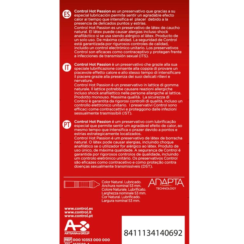 Préservatifs Effet Réchauffant Hot Passion Points et Reliefs 10 Unités - Control