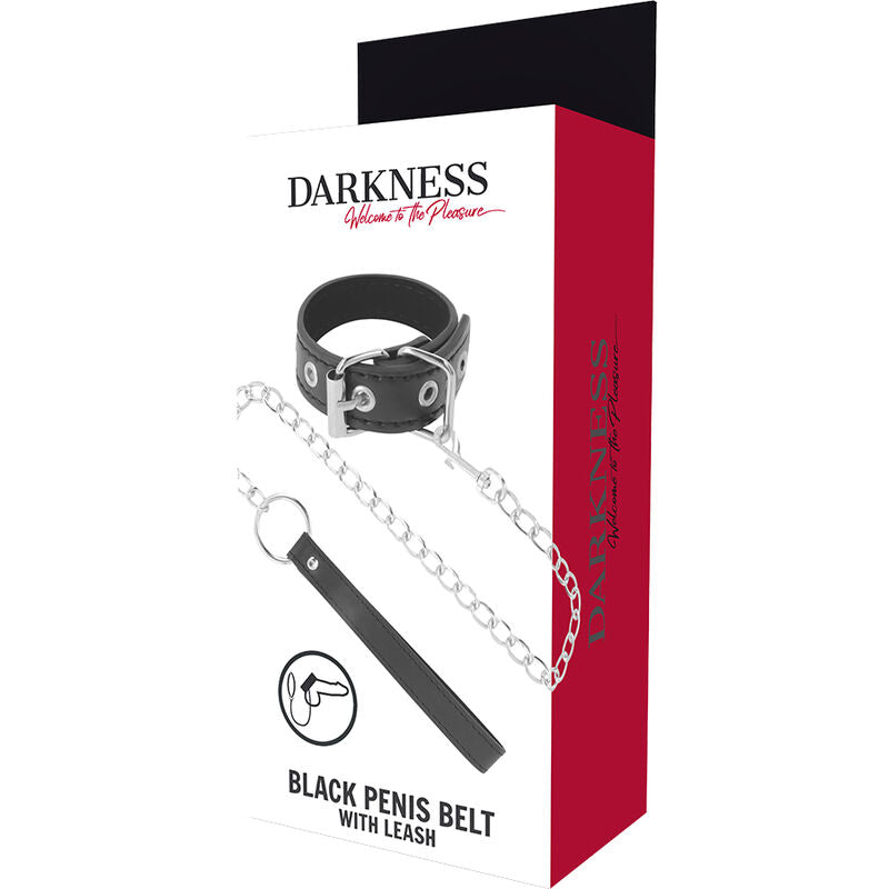 Sangle à Pénis BDSM Cuir Vegan avec Laisse Métal Sans Nickel - Darkness