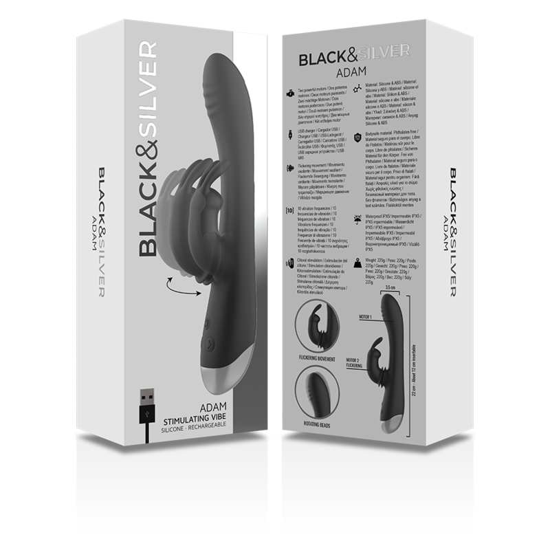 Vibromasseur Rabbit Adam Double Moteur 10 Modes IPX7 Rechargeable - Black&Silver