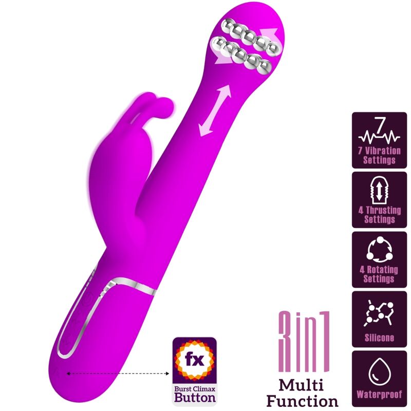 Vibromasseur Rabbit Dejon 3-en-1 Perles Rotatives Rechargeable - Pretty Love