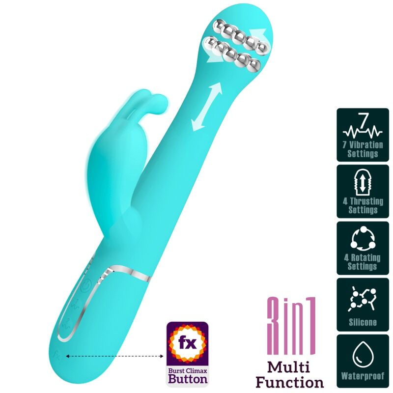 Vibromasseur Rabbit Dejon 3-en-1 Rotation Perles Rechargeable - Pretty Love