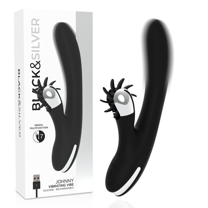 Vibromasseur Rabbit Johnny 7 Modes Silicone Rechargeable USB - Black&Silver