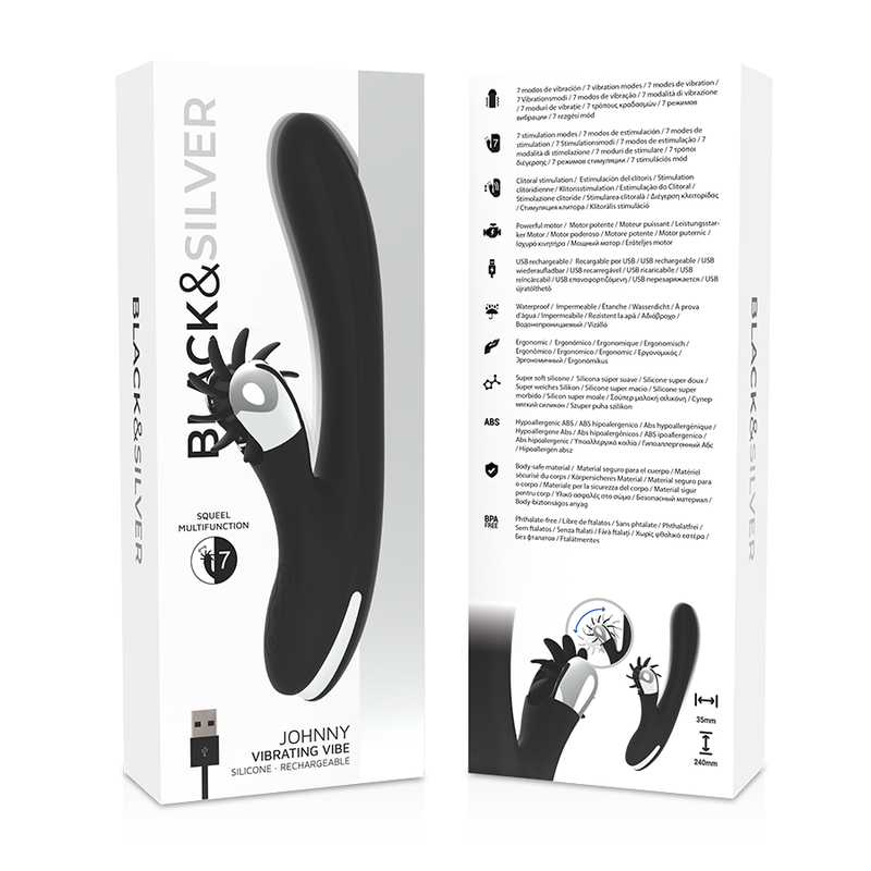 Vibromasseur Rabbit Johnny 7 Modes Silicone Rechargeable USB - Black&Silver