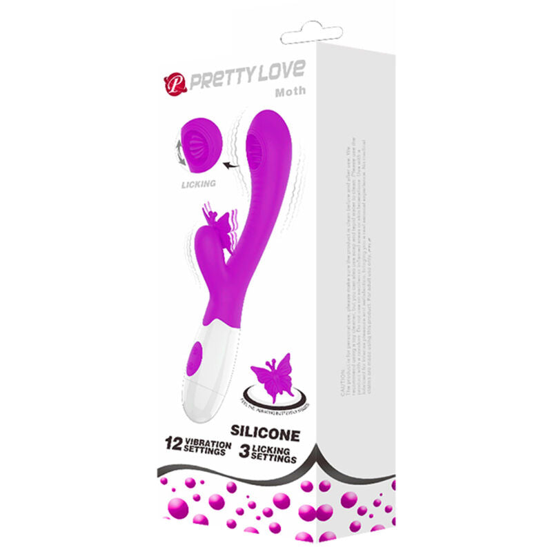 Vibromasseur Rabbit Léchant Moth Lilas 12 Vibrations 3 Modes Langue - Pretty Love