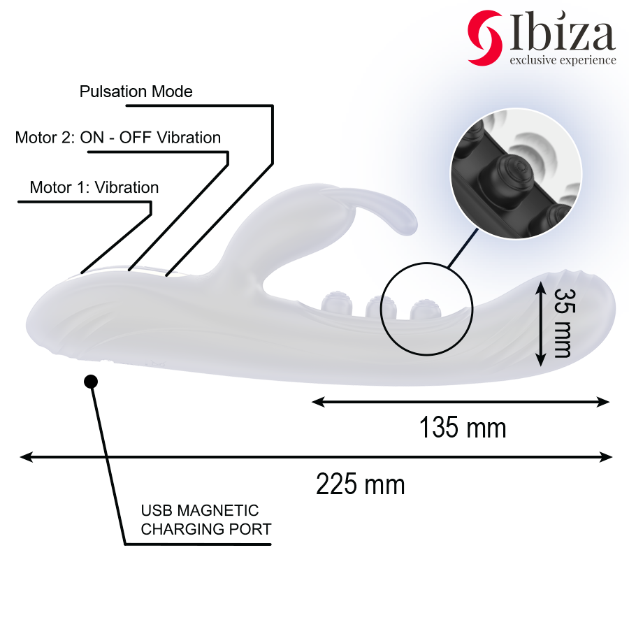 Vibromasseur Rabbit Pulsation Double Moteur 7+7 Modes Rechargeable - Ibiza Technology