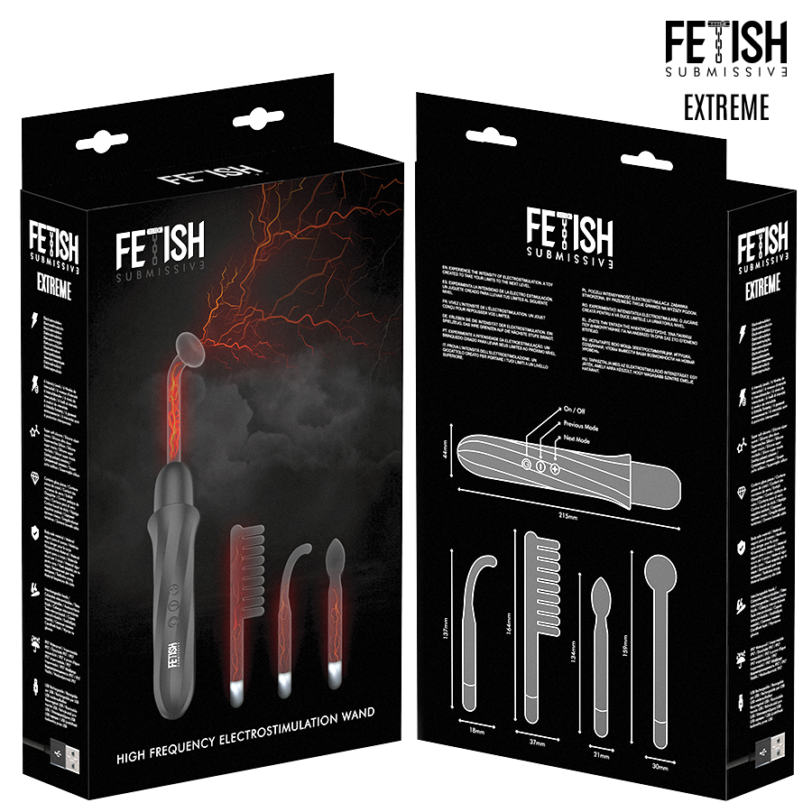 Vibromasseur Wand Électrostimulation Haute Fréquence 4 Têtes 6 Intensités - Fetish Submissive Extreme